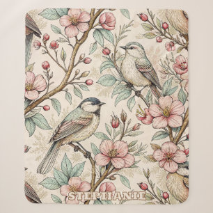 Pfirsich Botanischer Singvogel Schwarzes Tinten-Bl Sherpadecke
