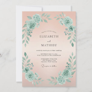 Pfirsich-Celadon-Pfingstrosen-Hochzeit Einladung