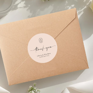 Pfirsich Chic & Moderne Hochzeitsmonogramm Runder Aufkleber