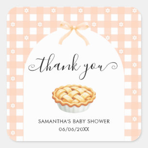 Pfirsich-Coquette-Pie-Baby-Shower-Dankeschön Quadratischer Aufkleber