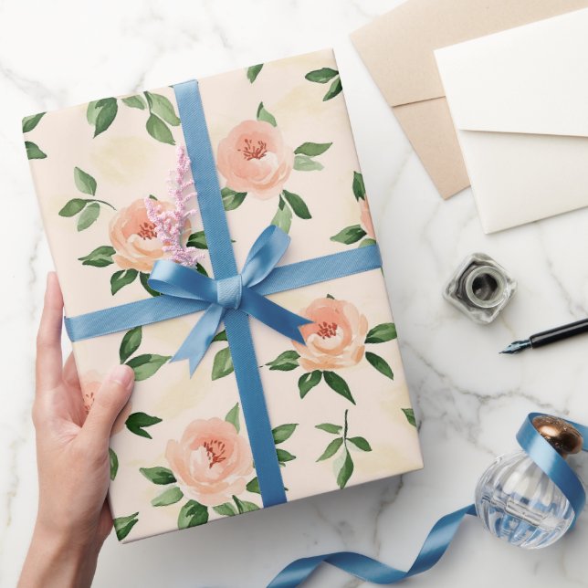 Pfirsich-Creme-Blumen-Brautparty Geschenkpapier (Schenken)