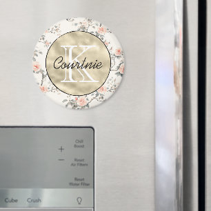 Pfirsich Creme Florales Gold Monogramm Magnet