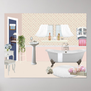 Pfirsich-dekoratives Badezimmer-Plakat mit Poster
