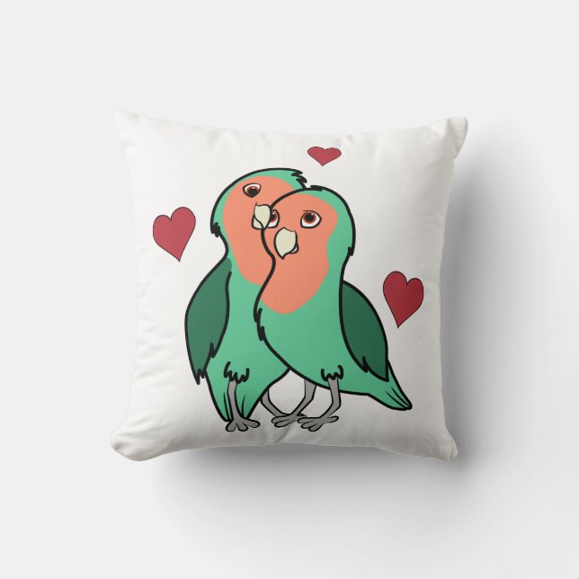 Pfirsich des Valentines Tagesstellte Liebe-Vögel Kissen (Vorderseite)