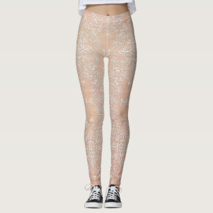 Pfirsich-Diamant-Damast-Spitze-Leggings Leggings
