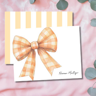 Pfirsich Elegante Gingham-Schleife Dankeschön-Noti Mitteilungskarte