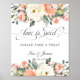 Pfirsich Elfenbein Rosa Blumen Liebe ist süß Nimm  Poster