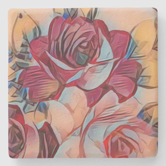 Pfirsich erröten Rose mit Pastellakzenten Steinuntersetzer (Vorderseite)