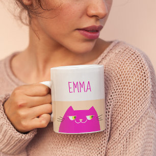Pfirsich Flaum Rosa Kawaii Katze Kaffeetasse
