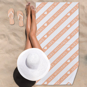 Pfirsich Flaum weiß gestreiftes Muster Mrs Braut H Strandtuch