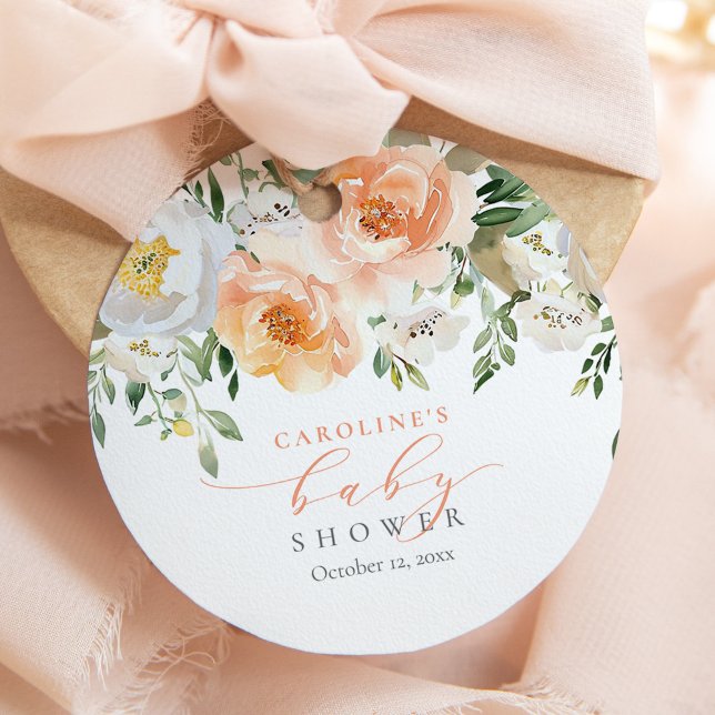Pfirsich Floral Baby in Bloom Girl Babydusche Geschenkanhänger (Von Creator hochgeladen)