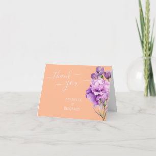Pfirsich-Fluse und Flieder-Aquarell-Blumenhochzeit Dankeskarte