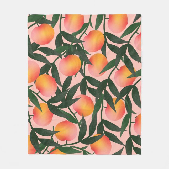 Pfirsich Frucht Rosa Hintergrund Muster. Fleecedecke (Vorderseite)