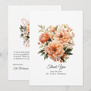 Pfirsich Fuzz Florale Hochzeit Dankeskarte