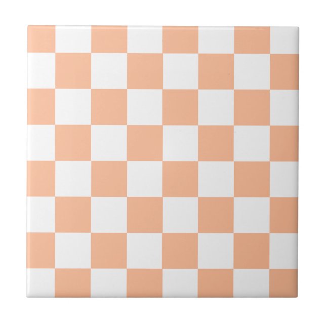 Pfirsich Fuzz Kariertes Gingham-Muster Fliese (Vorderseite)