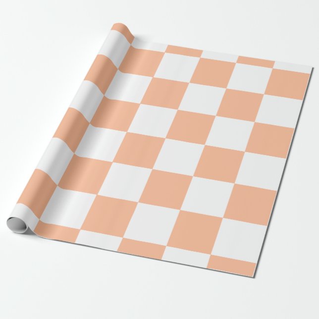 Pfirsich Fuzz Kariertes Gingham-Muster Geschenkpapier (Ungerollt)