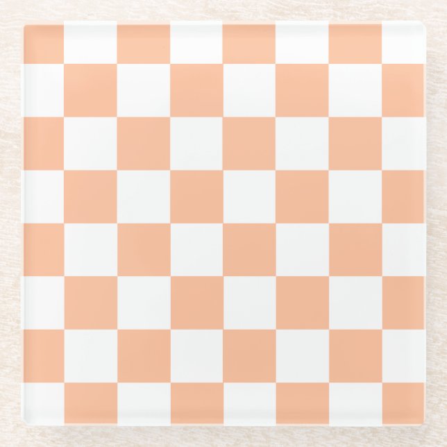 Pfirsich Fuzz Kariertes Gingham-Muster Glasuntersetzer (Vorderseite)