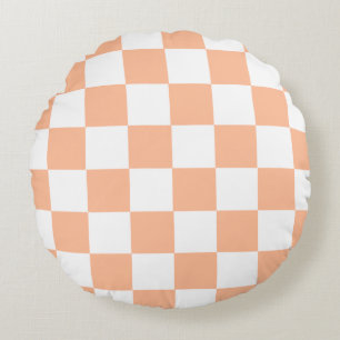 Pfirsich Fuzz kariertes Gingham-Muster Rundes Kissen