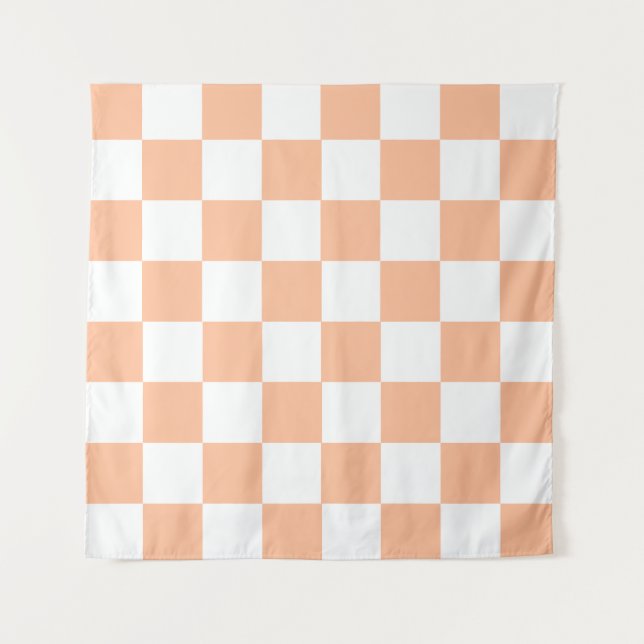 Pfirsich Fuzz Kariertes Gingham-Muster Wandteppich (Vorderseite)