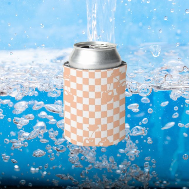 Pfirsich-Fuzz-Kirsch-Gingham-Muster Dosenkühler (Peach Fuzz Cherry Gingham Pattern Can Cooler)