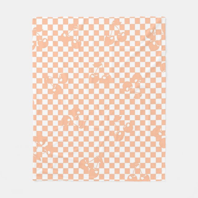 Pfirsich-Fuzz-Kirsch-Gingham-Muster Fleecedecke (Vorderseite)