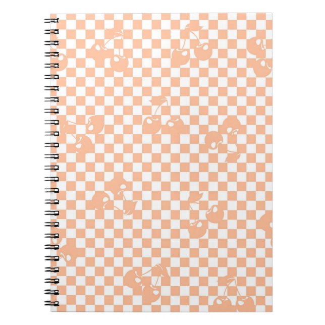 Pfirsich-Fuzz-Kirsch-Gingham-Muster Notizblock (Vorderseite)