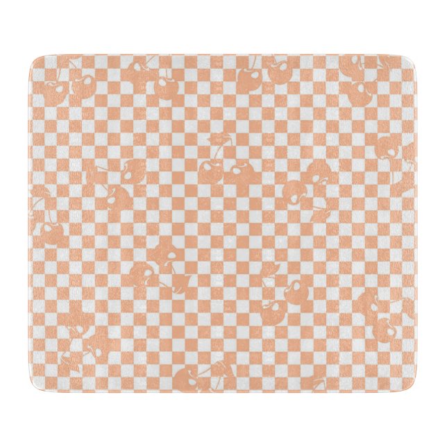 Pfirsich-Fuzz-Kirsch-Gingham-Muster Schneidebrett (Vorderseite)