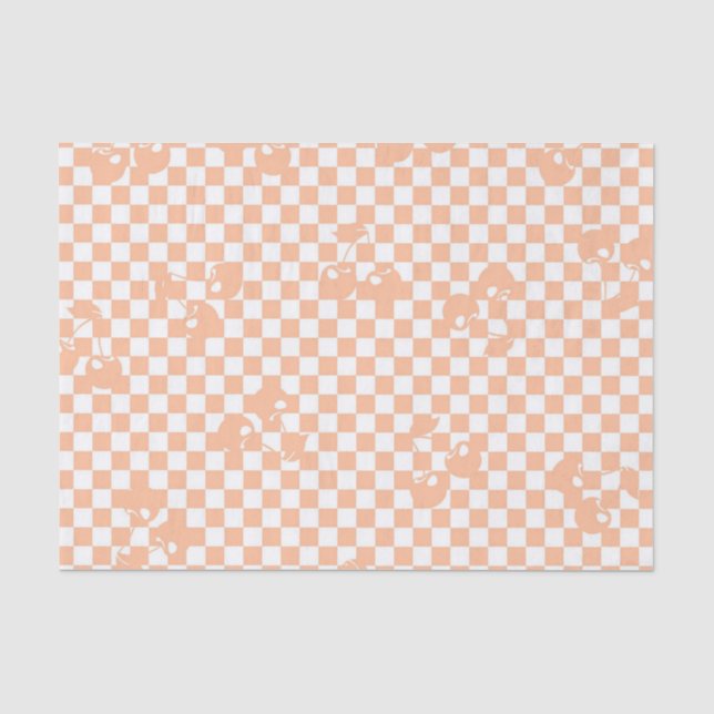 Pfirsich-Fuzz-Kirsch-Gingham-Muster Seidenpapier (Vorderseite)