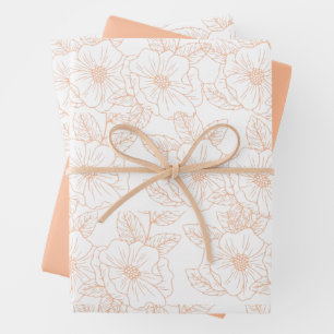 Pfirsich Fuzz Minimalistisches Trendfarben-Blumenm Geschenkpapier Set