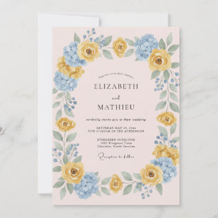 Pfirsich-Gelbe-Blüten-Hochzeit Einladung