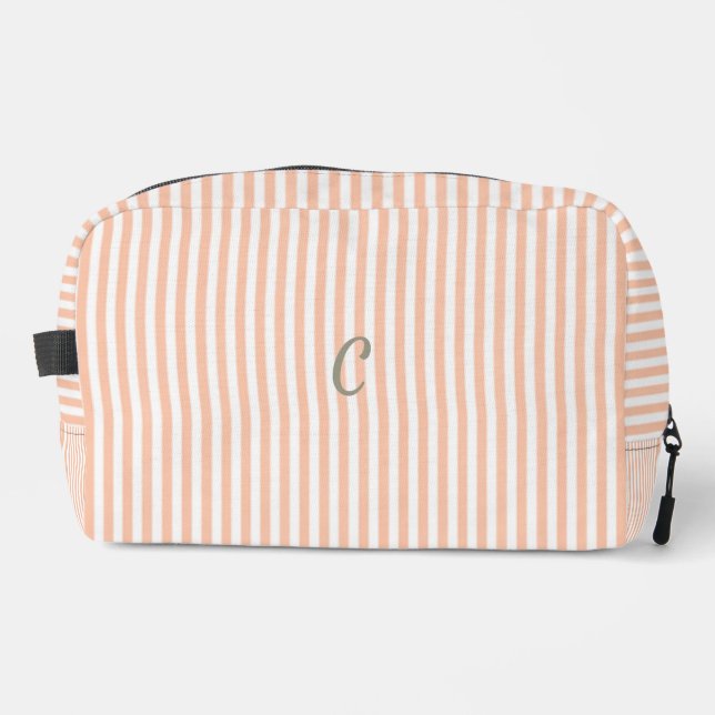 Pfirsich gestreifte Monogramm-Make-up-Tasche Waschbeutel (Vorderseite)