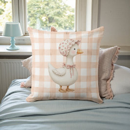 Pfirsich-Gingham-Gans-Aquarell Kissen