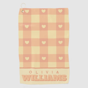 Pfirsich-Gingham-Herzmuster, Süßer Kawaii-Kariert Golfhandtuch