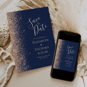 Pfirsich Glitter Rand Navy Blau Save the Date Ankündigung