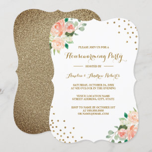 Pfirsich Gold Florales Konfetti Einweihungsparty Einladung