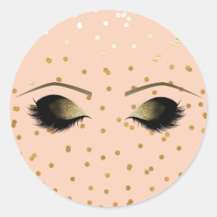 Pfirsich & Gold Make-up Wimpern Schönheitsparty Runder Aufkleber