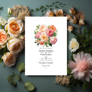 Pfirsich, grüne und pastellrosa Blumen Hochzeit im Einladung