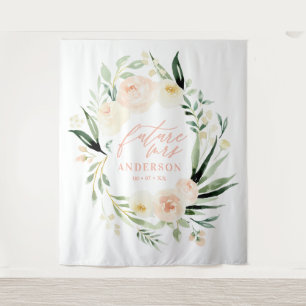Pfirsich + grüne Wasserfarbe Floral Brautparty Wandteppich