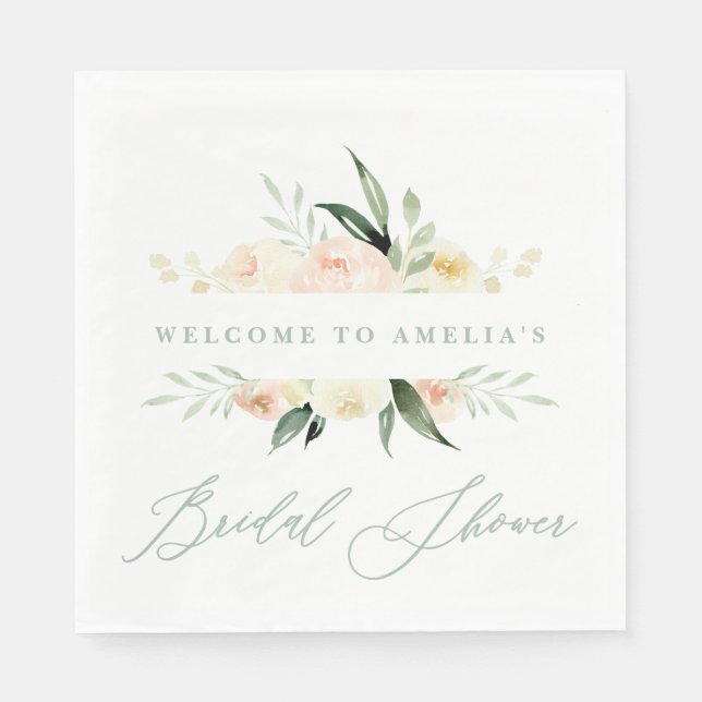 Pfirsich + grünes Brautparty Serviette (Vorderseite)