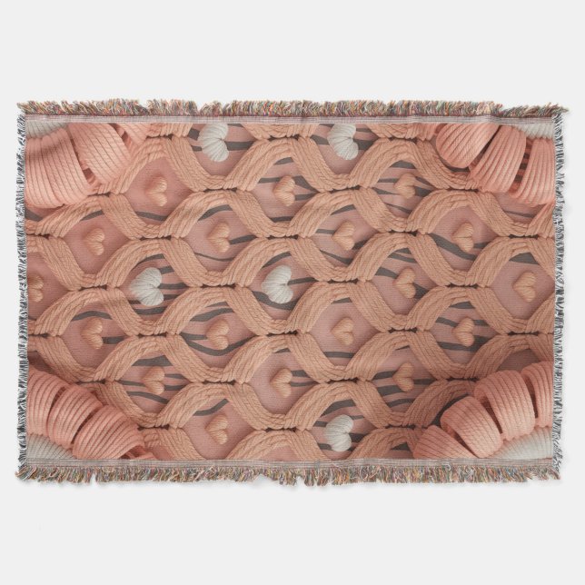 Pfirsich-Häkel-Tiger-Pattern-Wurfdecke – Cozy  Decke (Vorderseite)