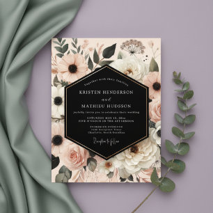 Pfirsich-Hauch Botanische Romanze Hochzeit Einladung
