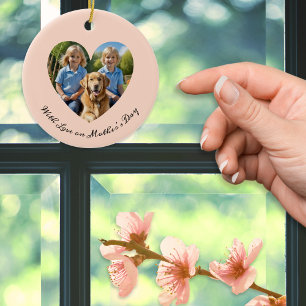 Pfirsich-Herz-Foto-Andenken Muttertag Keramik Ornament