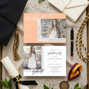 Pfirsich Herz Foto Sie hat es gemacht Abschluss Einladung