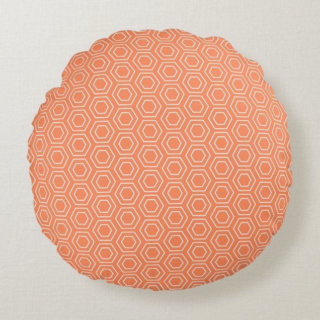 Pfirsich-Hexagon geometrisch Rundes Kissen (Vorderseite)