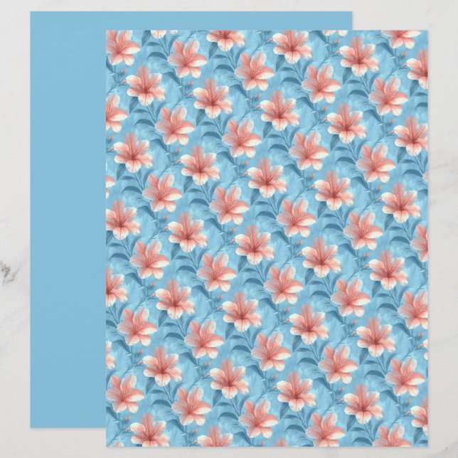 Pfirsich-Hibiskus-Blumen-Schabblonenpapier (Vorne/Hinten)