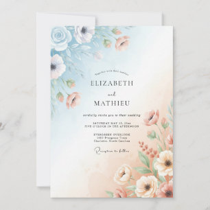 Pfirsich-Himmel-Anemone-Hochzeit Einladung