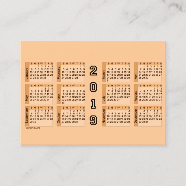 Pfirsich-Kalender 2019 durch Janz mollige Visitenkarte (Vorderseite)