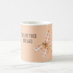 Pfirsich-Kariert-Gestreift-Libelle Kaffeetasse