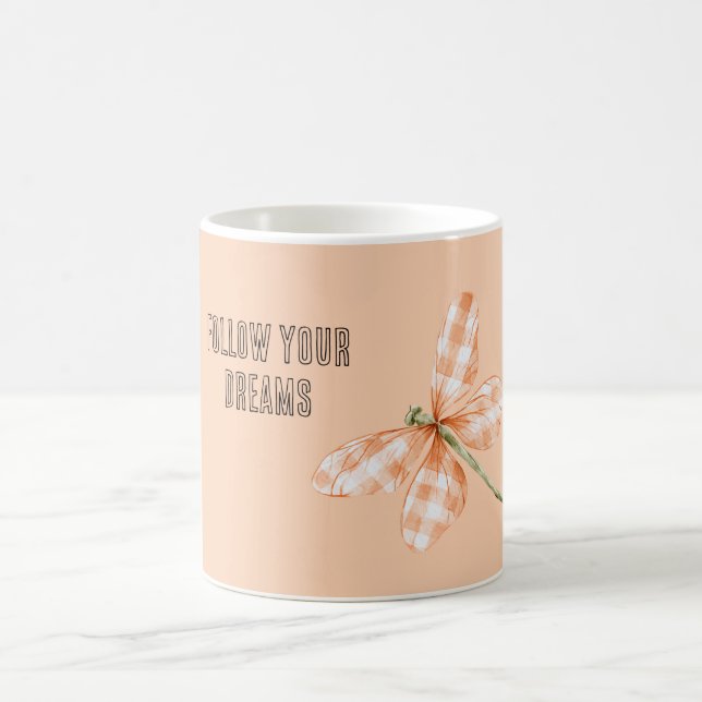 Pfirsich-Kariert-Gestreift-Libelle Kaffeetasse (Mittel)