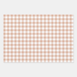 Pfirsich-Kariert-Gingham Retro-Farbe Geschenkpapier Set